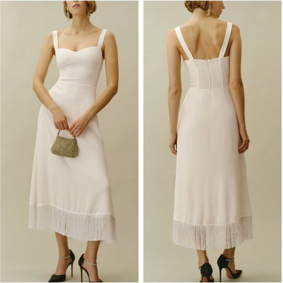NWT Reformation Sarabeth Midi Fringe Dress Sz2 Ivory Cream Wedding Evening